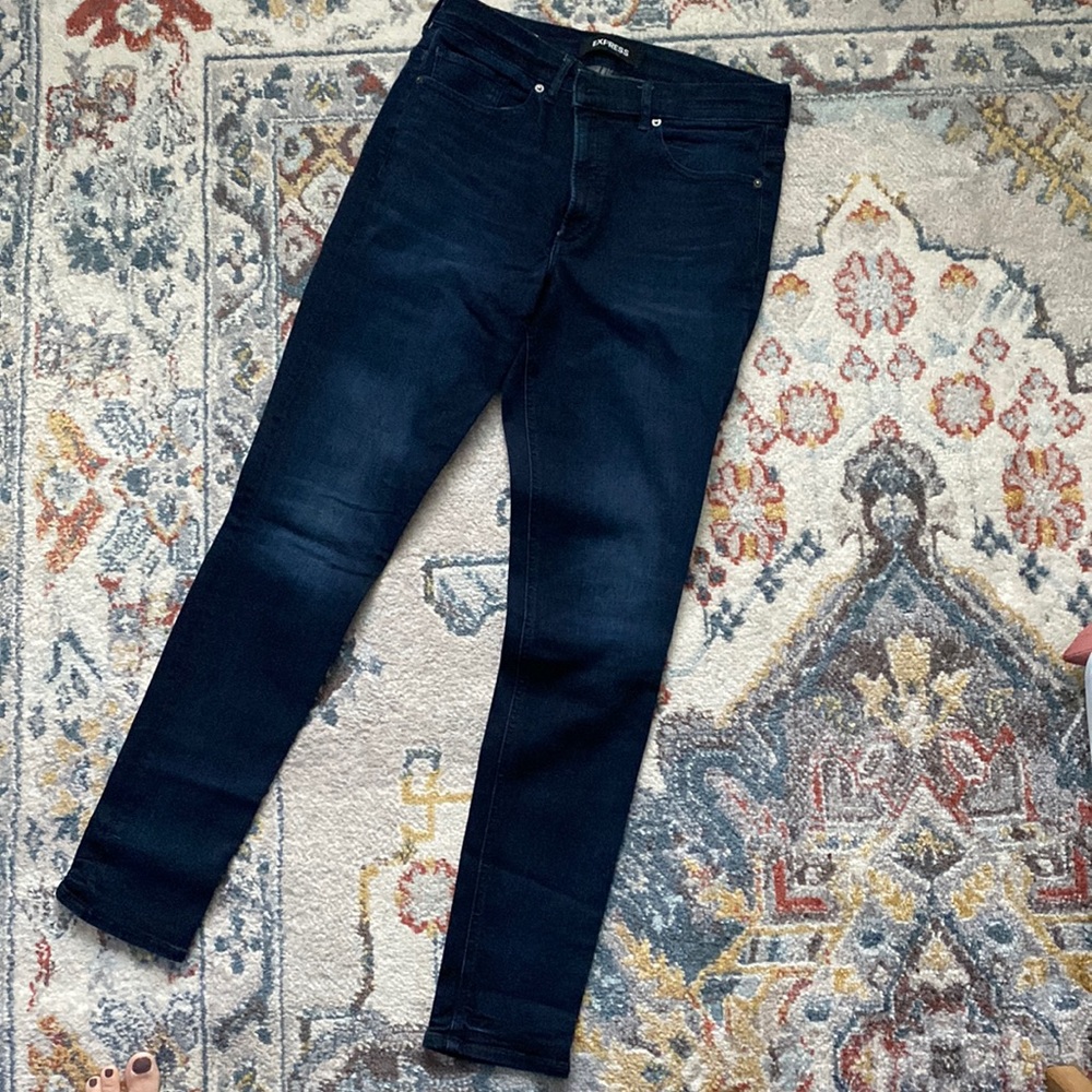 Express high waisted skinny jeans, dark wash